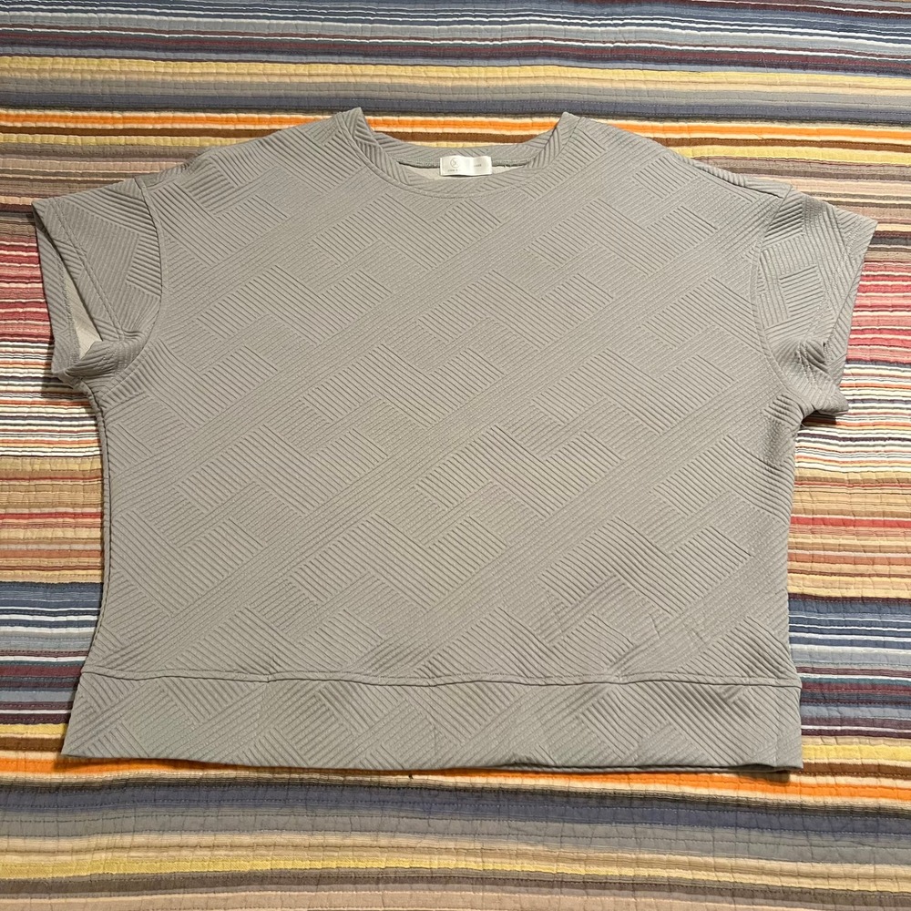 LIAM & CO Womens Gray Textured Geometric Short Sleeve Top‎ Size L